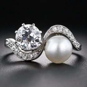 Natural pearl and diamond Edwardian twin ring