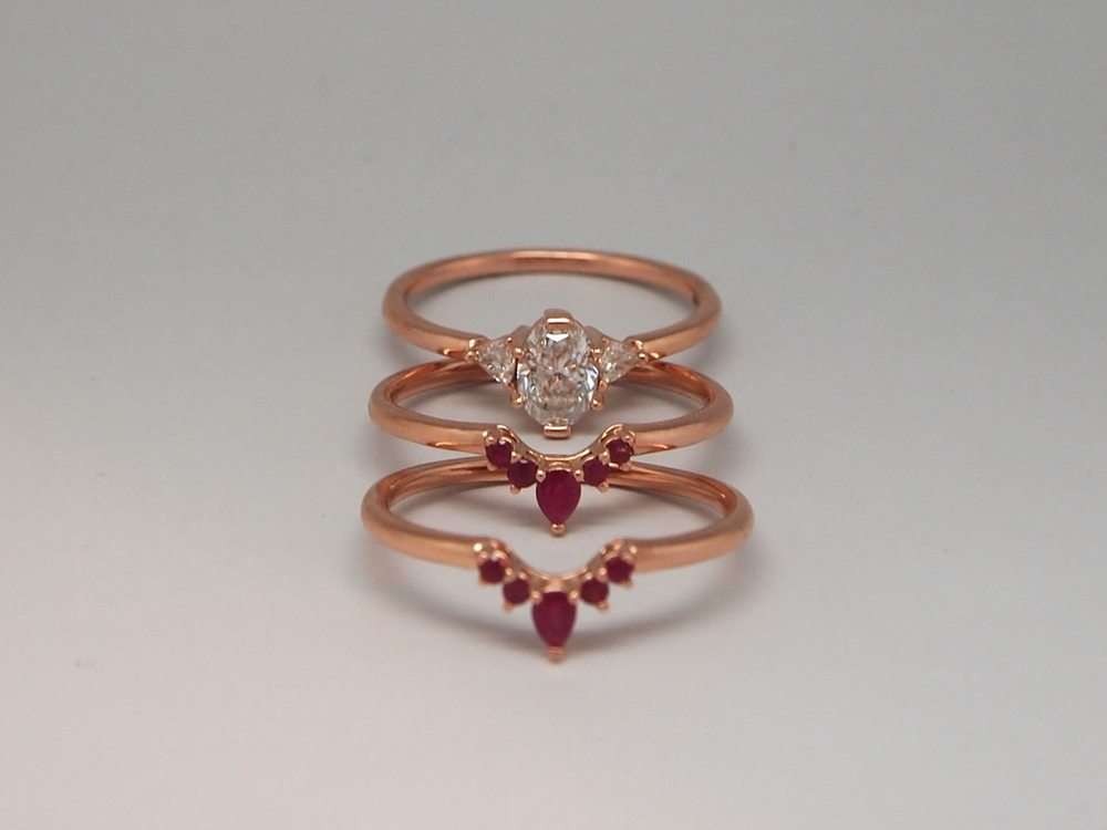 Ruby and 14kt rose gold ring guard set