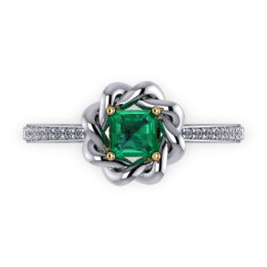 Entwined halo emerald ring