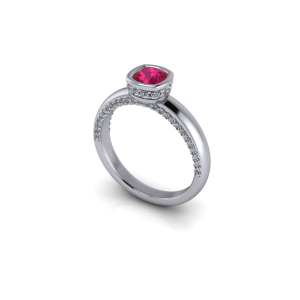Ruby and diamond bezel set ring