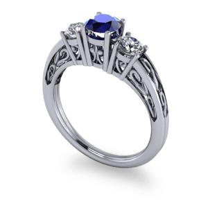 sapphire filigree 3 stone ring