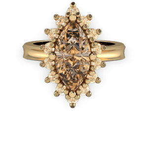 Cognac diamond marquis halo gold vintage engagement ring