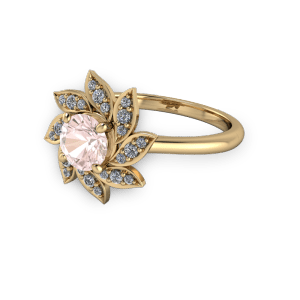 Gold pink and diamond flower style engagement ring