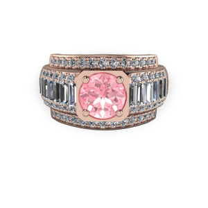 Rose gold and pink diamond modern baguette commitment ring