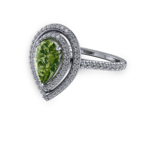 Stunning pear stone double diamond halo fine band engagement ring