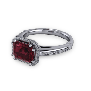 Stunning geometric vintage ruby platinum engagement ring