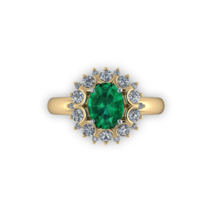 Cluster, emerald, diamond, claw set