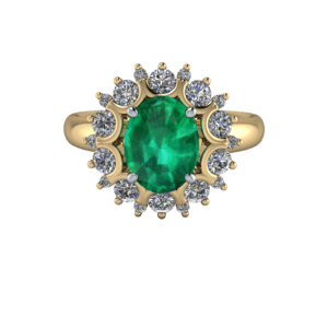 Cluster, emerald, diamond, claw set