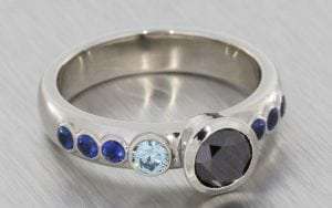 Asymmetrical black and blue diamond engagement ring  - Portfolio