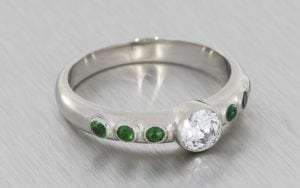 Contemporary, Bezel-Set, Diamond and Emerald Engagement Ring - Portfolio
