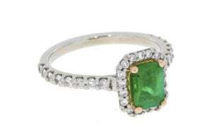 Vintage Emerald Platinum and Rose Gold Halo Ring - Portfolio