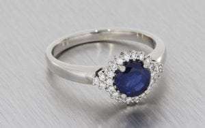 Matching Palladium Engagement Ring And Wedding Band Set With Sapphire And Diamond Cluster - Portfolio