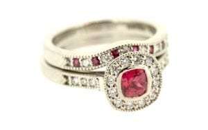 His & Hers Matching Vintage Ruby Engagement ring set - Portfolio