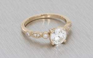 Rose Gold Vintage Engagement Ring with Milgrain Shoulders - Portfolio