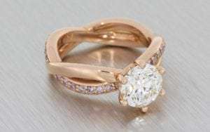 Woven rose gold and diamond engagement and wedding ring set - Portfolio