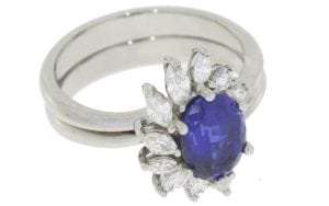 Sapphire And Diamond Cluster With Matching Platinum Contouring Wedding Band - Portfolio