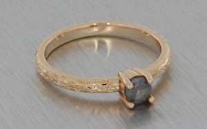 Rose Gold Grey Diamond Ring Delicately Engraved with Floral Detailing