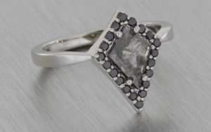 Platinum Kite Ring with Rose Cut Diamond and Black Halo