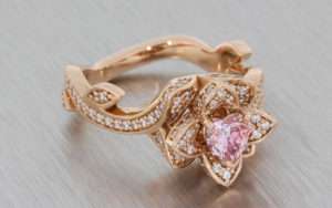 14ct Rose gold floral ring set with moissonite and pink CZ