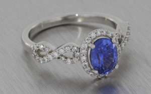 Platinum, sapphire and diamond infinity ring